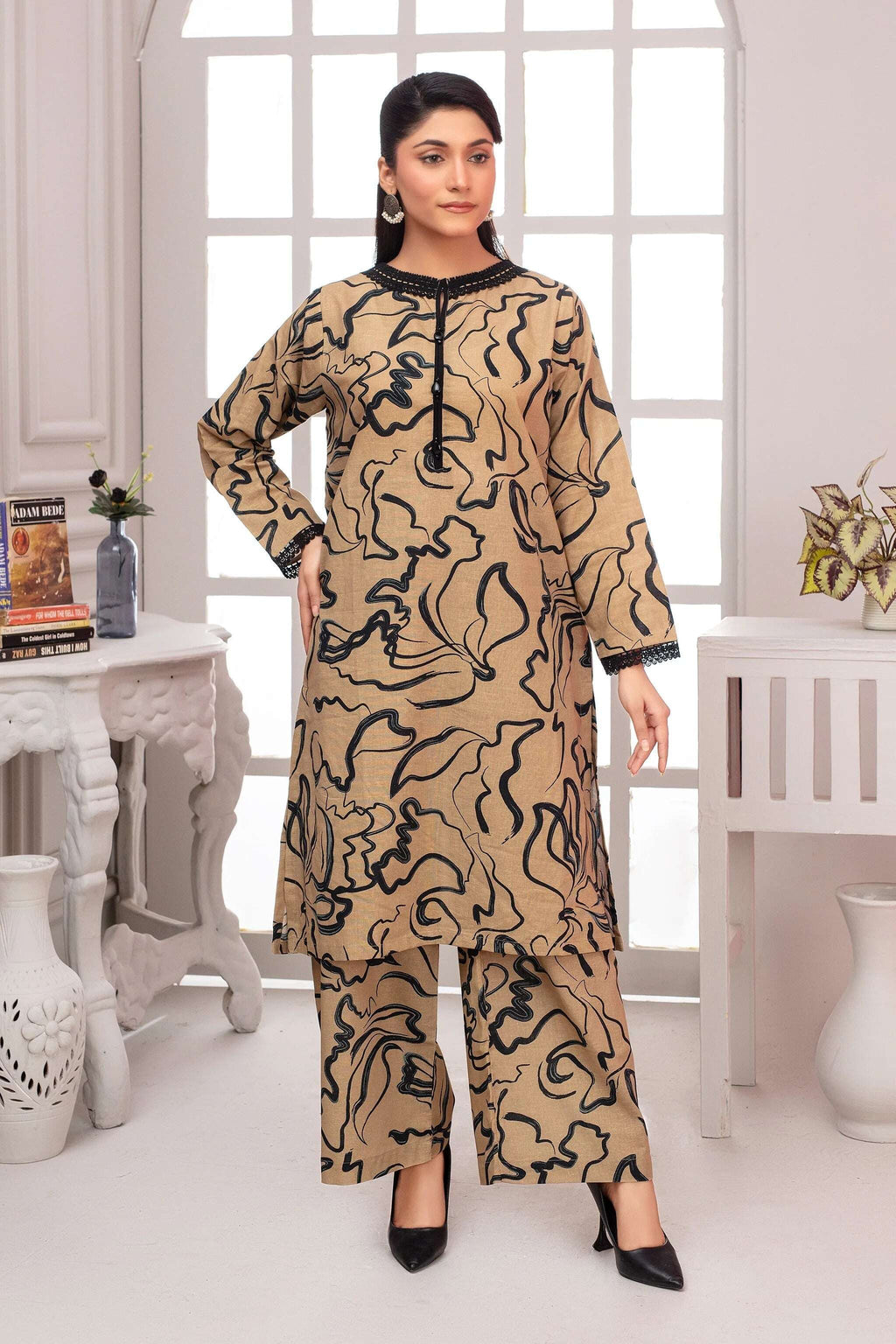 "2 Piece Ready To Wear Brown Cotton Suit - ZN-51 - ZAINOOR"