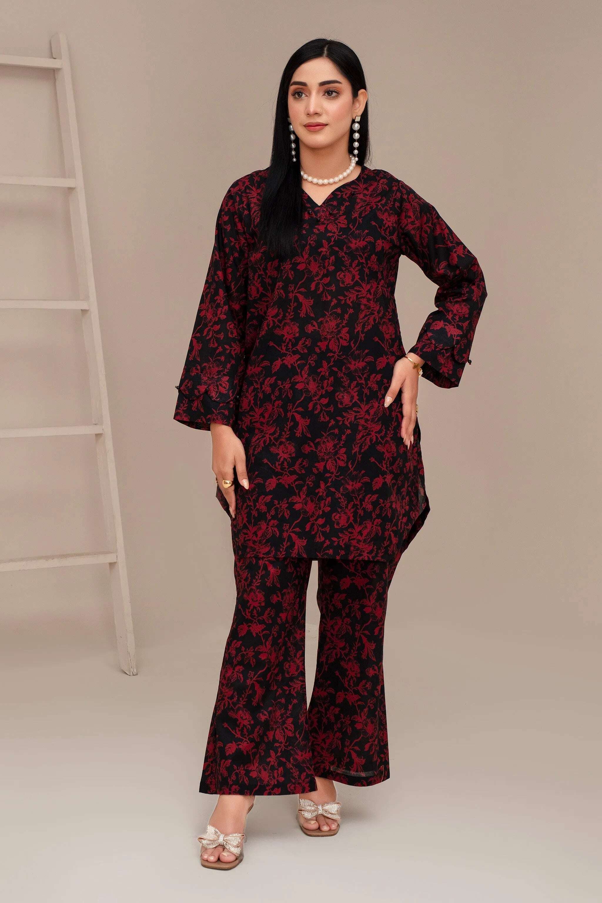 "2 Piece Ready To Wear Black Cotton Suit - ZN-118 - ZAINOOR"
