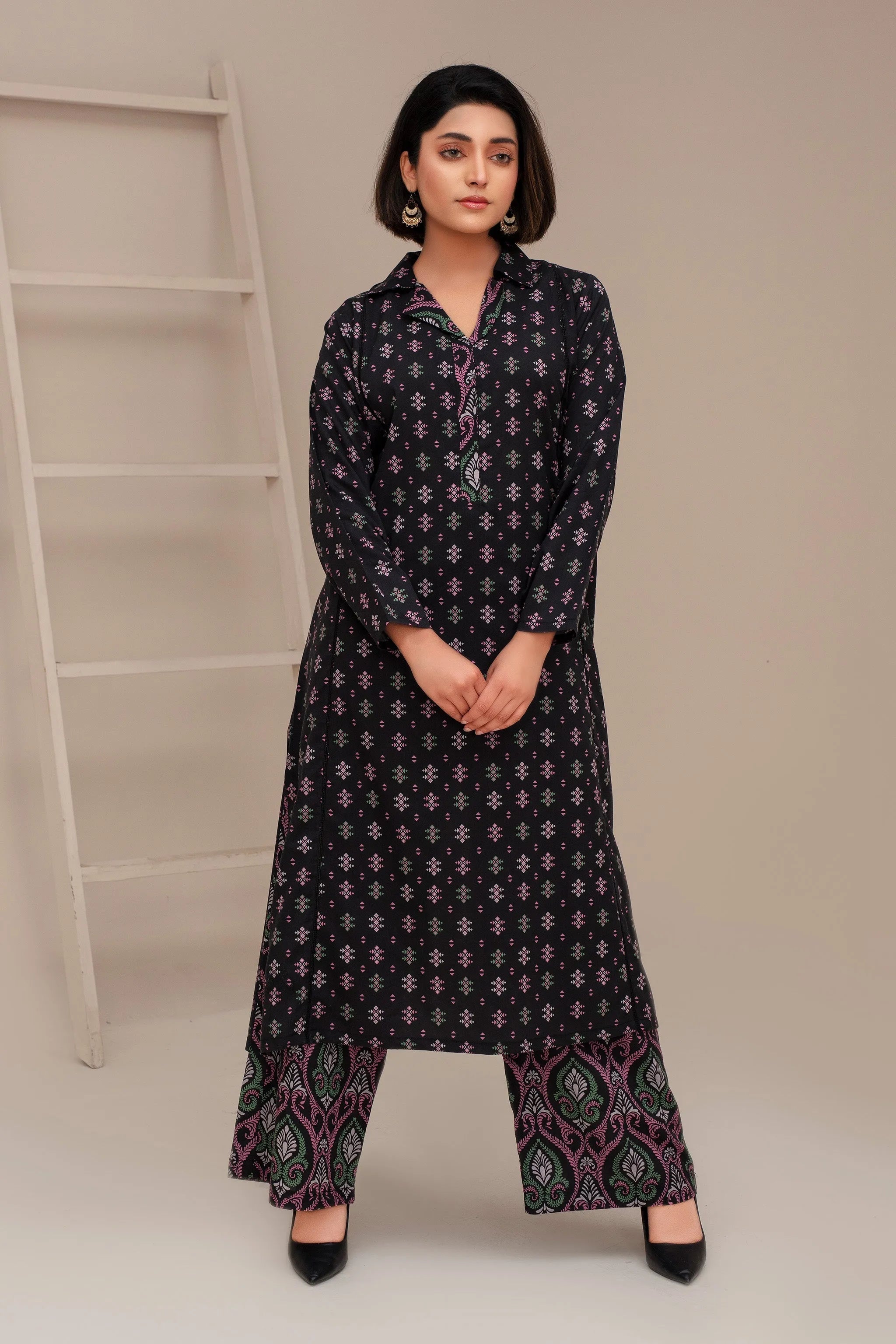 "2 Piece Ready To Wear Black Cross Cotton Suit - ZN-120 - ZAINOOR" Main image