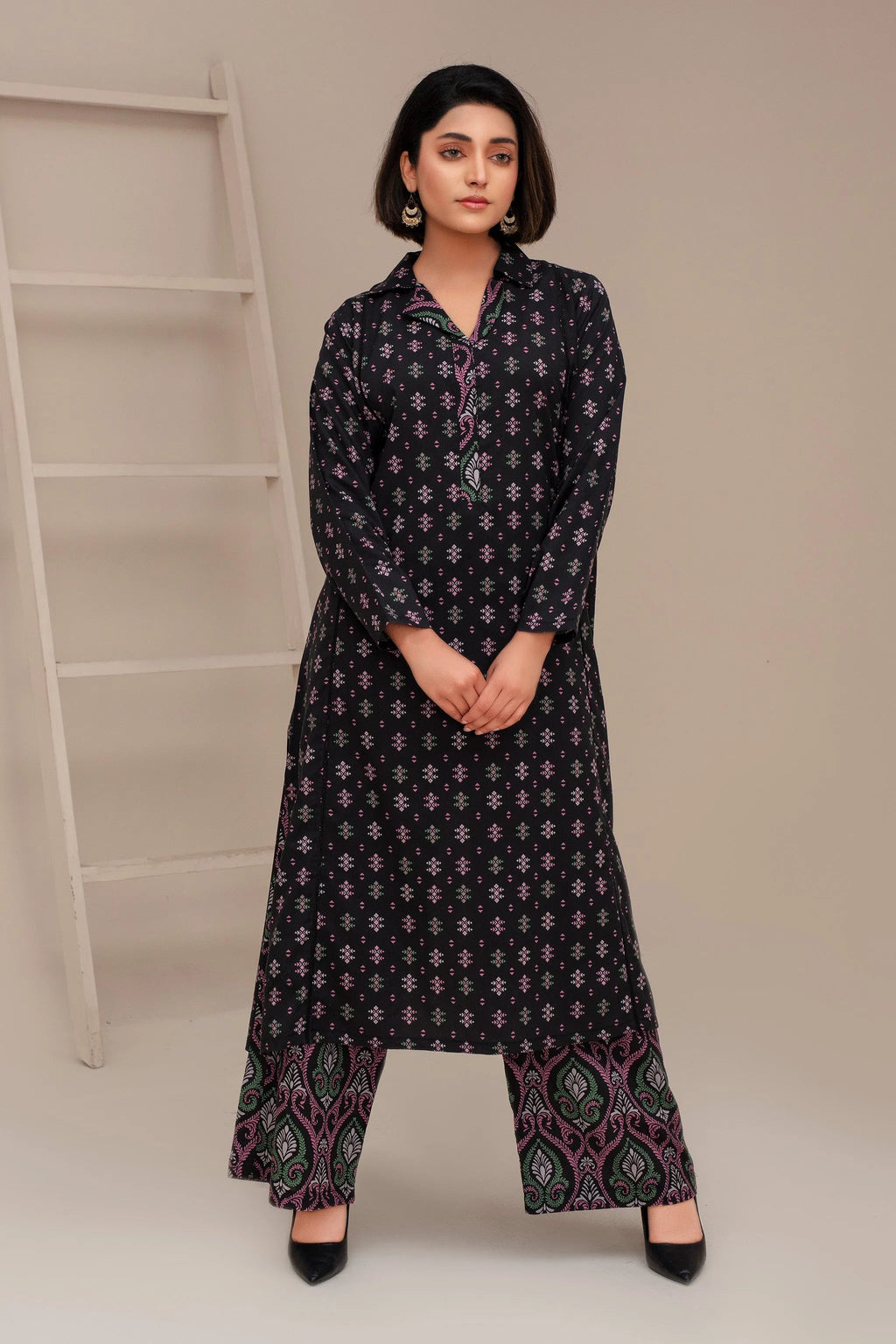 "2 Piece Ready To Wear Black Cross Cotton Suit - ZN-120 - ZAINOOR"